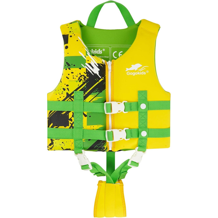 Дитячий жилет-плавучка Gogokids для плавання – жовтий, графіті, 2-9 років, 15-35 кг