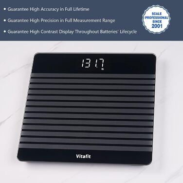 Ваги Vitafit Digital - персональні ваги з визначенням ваги та ІМТ, смарт-ваги з Bluetooth, антиковзаюча платформа, чорного кольору