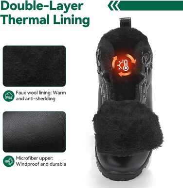 Зимові черевики для чоловіків та жінок – теплі, з підкладкою, снігові черевики, легкі, нековзні, для активного відпочинку та повсякденного носіння (36 EU, чорний Gb1172)