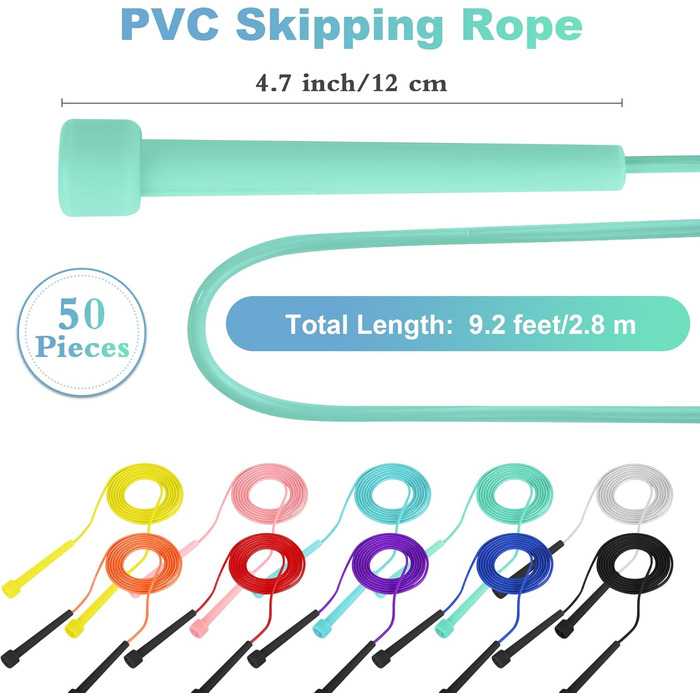 Стрибкова скакалка Aodaer PVC з регулюванням, для дітей, багатокольорова, з пластиковими ручками, легка, для фітнесу та змагань