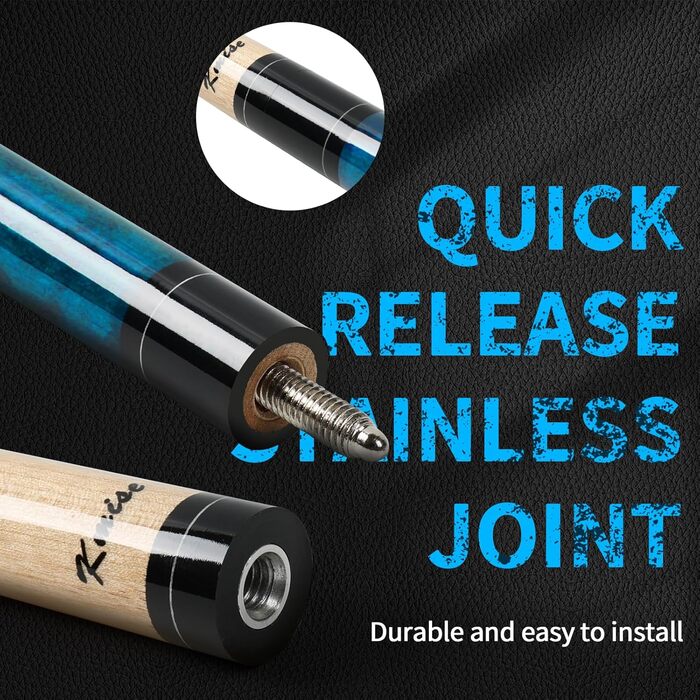 Більярдний кий Kmise професійний, 147 см, канадський клен, шкіряна піка 13 мм, антиковзний грип, для дорослих/початківців/професіоналів (синій)