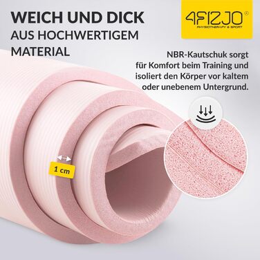 Фітнес-мат 4FIZJO 180x60 см, рожевий, 1 см - для йоги, пілатесу, спорту, тренувань (NBR піна, нековзний, з ременем)