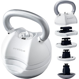 Регульована гиря BYZOOM FITNESS 13,6 кг 5-в-1 для дому, силових тренувань та фітнесу, компактна, для чоловіків і жінок, біла