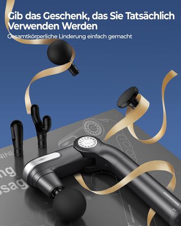 Масажер для тіла KingPavonini з висувним руків'ям та відкидним голівкою: масажна пістолета для спини з 3 кутами налаштування та 4 насадками, подарунок для чоловіків та жінок (сірий)