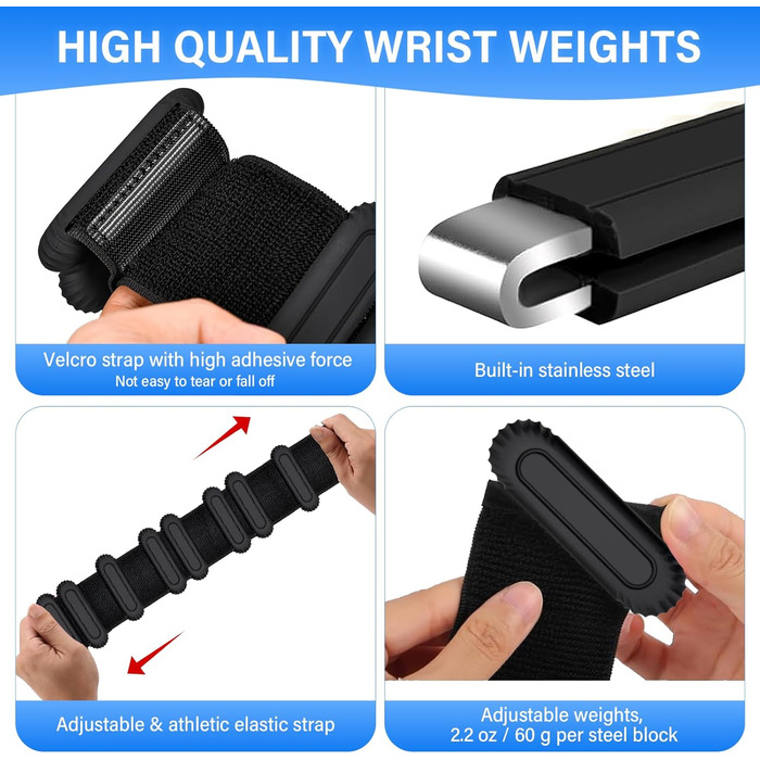 Набір манжет для зап'ястя 2 шт. чорного кольору, 2 * 480г, регульовані вантажні манжети для фітнесу, йоги, аеробіки та силових тренувань