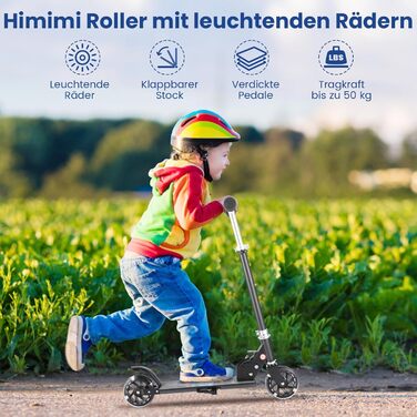 Самокат дитячий Kinderroller складний, алюмінієве кермо, PU колеса, для хлопчиків та дівчаток (Чорний)