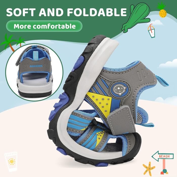 Сандалі дитячі SAGUARO для хлопчиків та дівчаток Trekking, сірі, 38 EU - Нековзні, дихаючі пішохідні сандалі