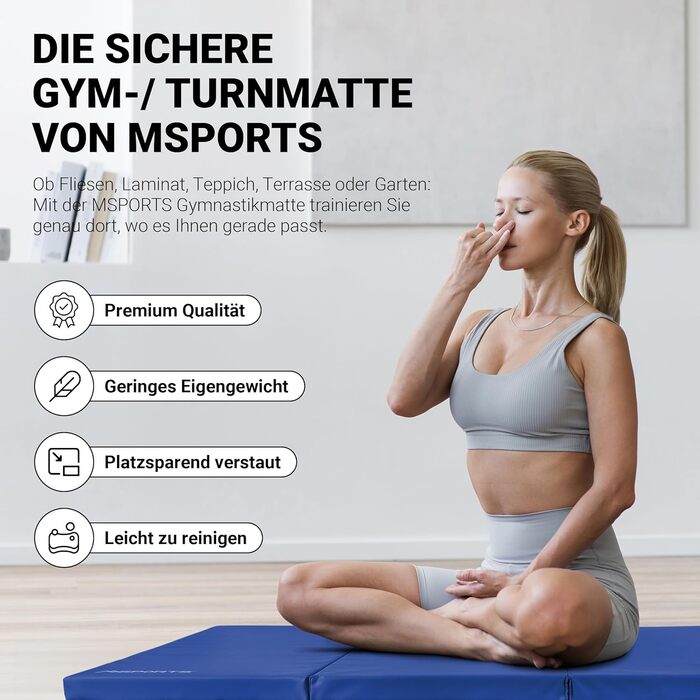 Гімнастичний мат MSPORTS Turnmatte Premium складний м'який килимок для спорту та дітей, синій (190 x 80 x 5 см)