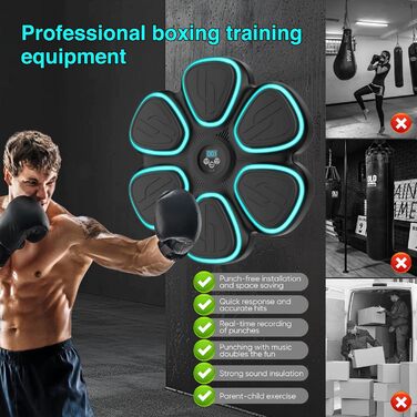 Музична боксерська машина Doramier з Bluetooth, LED-підсвічуванням та 2 парами рукавичок. 9 режимів тренування, підрахунок ударів, для дорослих та дітей. Чорний колір
