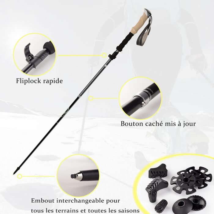 Тrekking-палиці Wanderstöcke: телескопічні палиці для ходьби та трекінгу, регульовані 110-130см, з металевим затвором та пробковими ручками