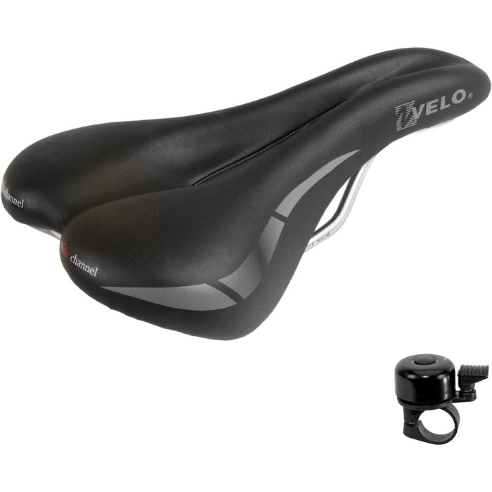Велосипедне сідло Velo Wide Channel для туризму, чорне, з дзвінком