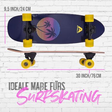 Apollo Surfskate Pro: Лонгборд для дорослих та дітей (Miami Sunset) | Круїзер для стрітсерфінгу, карвінгу та пампінгу | Якісна Surf Skate вісь