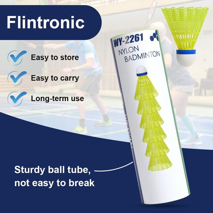 Флінтронік Бадмінтонні м'ячі, нейлонові, 12 шт. - для тренувань та гри в приміщенні та на вулиці