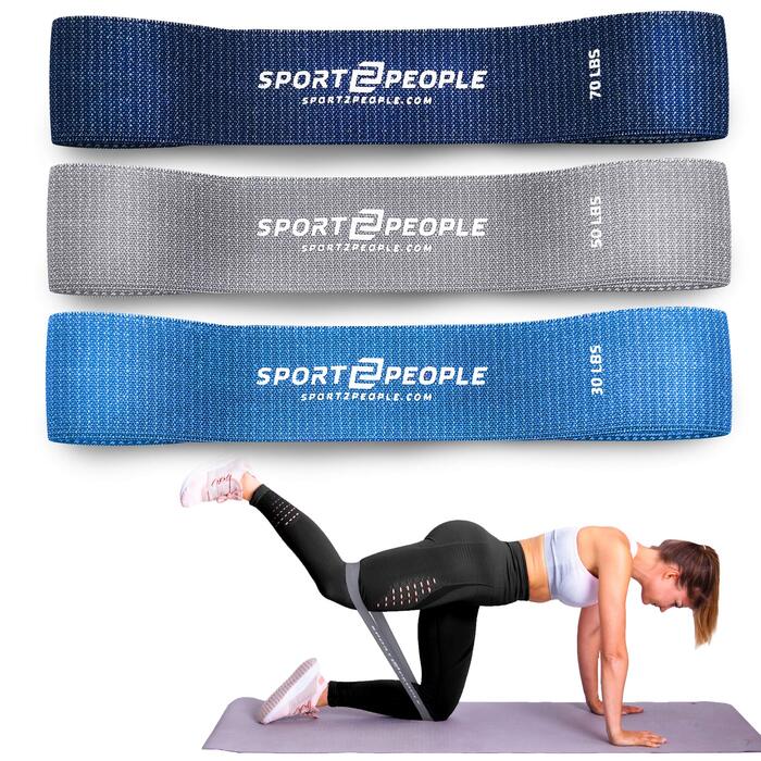 Гумові еспандери sport2people Loop Resistance Bands (3 рівні навантаження) для фітнесу, тренувань ніг, спини та підтягувань (Синій набір)