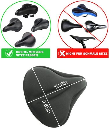Покриття для сідла велосипеда, широке гелеве крісло, чорне. Підходить для стаціонарних велосипедів, велотренажерів, спінбайків. М'яке гелеве наповнення 27 x 25 см