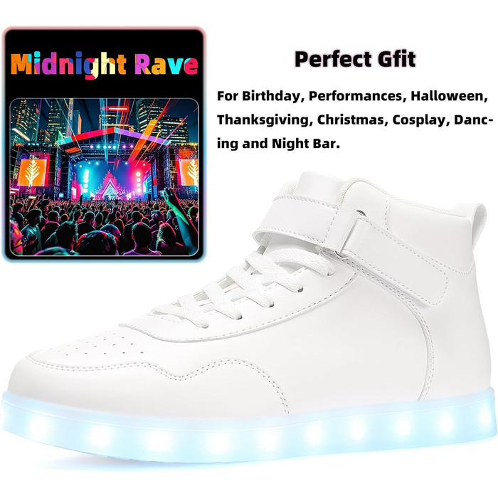 APTESOL LED кросівки високі, світлодіодні, USB зарядка, для жінок та чоловіків (36 EU, білі)