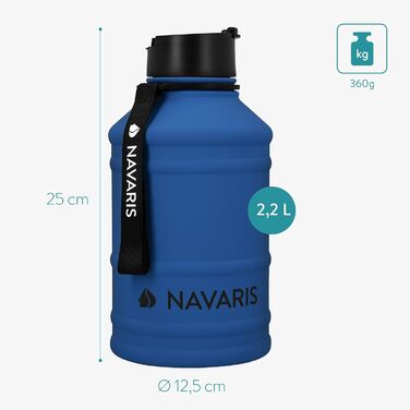 Navaris Фітнес пляшка для води 2,2 л з нержавіючої сталі, спортивна пляшка для тренувань, BPA-free, синя