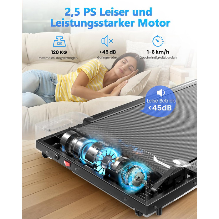 Біговий тренажер для дому з нахилом, Walking Pad з регулюванням 7°, потужність 2.5 PS, пульт керування та LED-дисплей, швидкість 1-6 км/год, стіл для офісу/дому, вантажопідйомність 120 кг, колір: темно-сірий