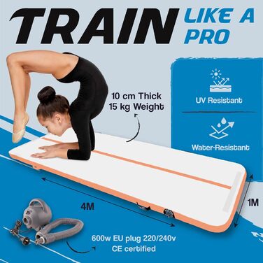 Надувна гімнастична матка AirTrack Nordic Standard з насосом, 3/4/5/6/7/8 метрів, для гімнастики, йоги, дому. Міцна та легка у транспортуванні