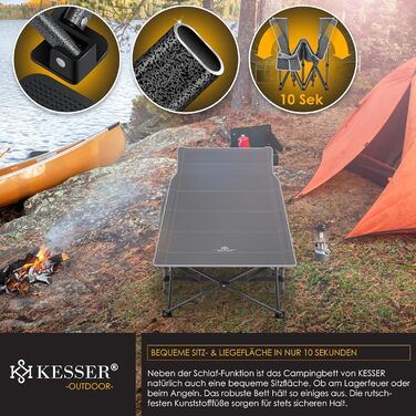 Кемпінгове ліжко KESSER®: стабільне розкладне ліжко для кемпінгу з сумкою, ліхтарем та бічною кишенею. Максимальне навантаження 250 кг, метал, оксфорд 600D, 190 см