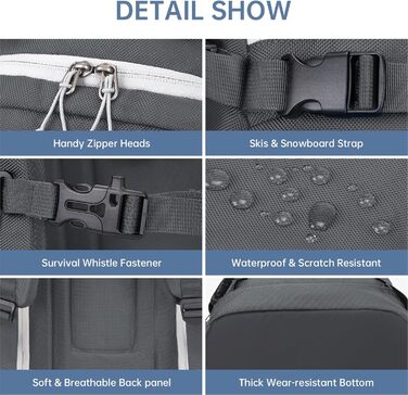 Рюкзак для лиж та сноуборду 50L з кишенями для черевиків, шолома, окулярів, рукавичок та аксесуарів, сірий