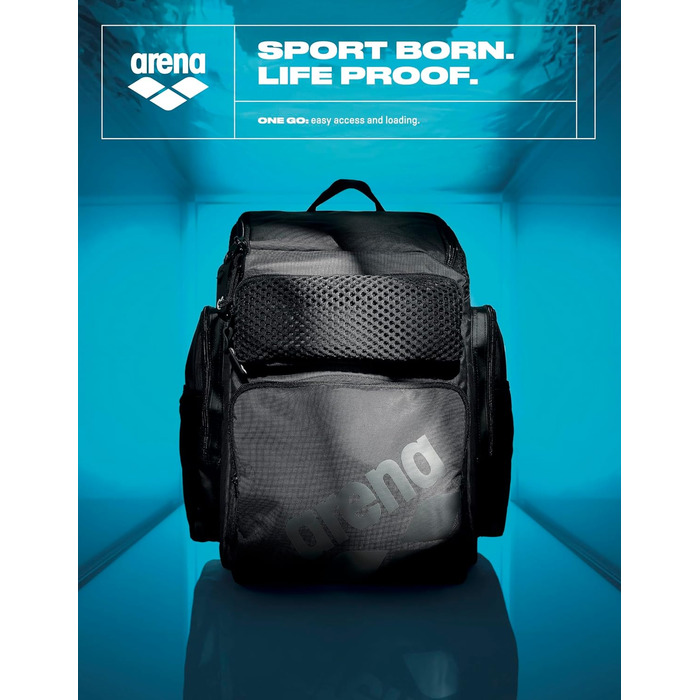 Рюкзак для плавання Arena One Go, чорний, 45 літрів, великий, для подорожей та спорту