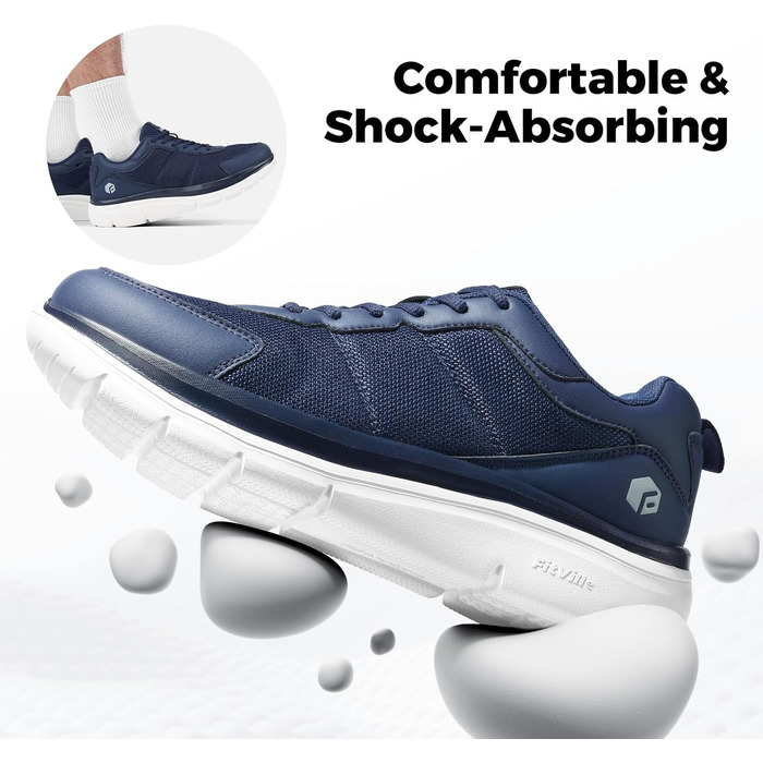 Чоловічі кросівки для ходьби FitVille з широкою колодкою, легкі, для відпочинку, з амортизацією, поверненням енергії, для фітнесу, дихаючі, для залу, гнучкі, розмір 40-50, колір: темно-синій