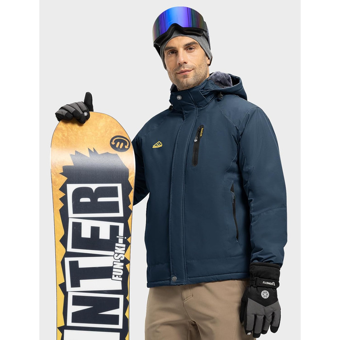 Сніговий костюм Rdruko для чоловіків, водонепроникний, з утепленим флісом, капюшон, для активного відпочинку в горах (Джинсовий синій, XL)