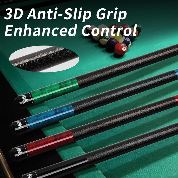 AKLOT Більярдний кий 58' (18oz-21oz) - канадський клен, 13 мм шкіряний наконечник, 3D ручка, прецизійне з'єднання, 4 кольори