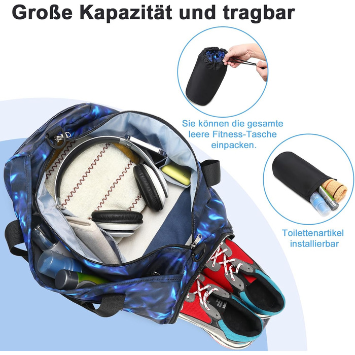 Спортивна сумка LEDAOU для дітей: для плавання, футболу, тренувань. З відділенням для взуття та мокрих речей. Синій колір.