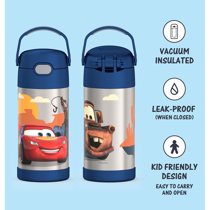 Дитяча термобутилка THERMOS FUNTAINER 355 мл з трубочкою, нержавіюча сталь, Cars