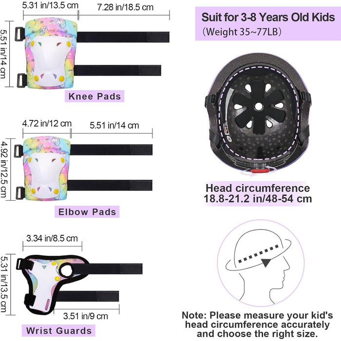 Дитячий шолом Unicorn Castle 7-в-1 з наколінниками, налокітниками та захистом зап'ястків для скейтборду, роликів, велосипеда (3-8 років), фіолетовий