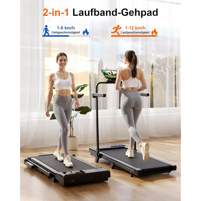 Біговий килимок Superun з нахилом 6% – бігове полотно для дому 2.5 PS з додатком та пультом дистанційного керування – біговий стіл max 136 кг з мульти-режимом та тренувальними курсами 110 см. Чорний