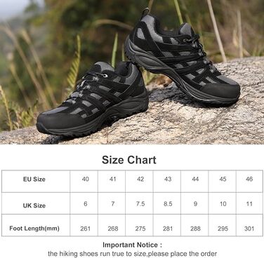Черевики для хайкінгу чоловічі - дихаючі трекінгові кросівки для походів та хайкінгу, неслизькі та легкі outdoor кросівки, чорні, 43 EU