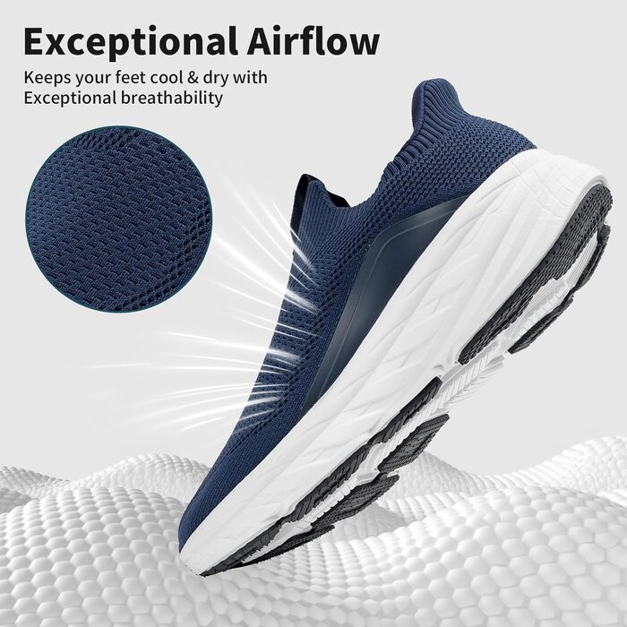 Чоловічі кросівки Sosenfer Slip-On без шнурівків, спортивні, для бігу, фітнесу, прогулянок, 1646, темно-синій, 46 EU