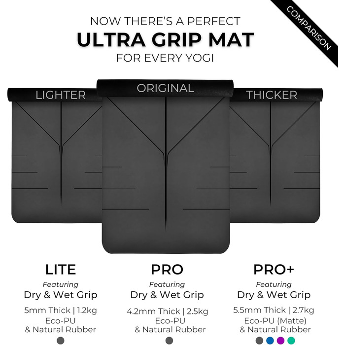 Преміум килимок для йоги Plyopic Ultra-Grip Pro — антиковзкий, стійкий до поту, з лініями вирівнювання, для йоги, пілатесу, тренувань, Бікрам та хот-йоги