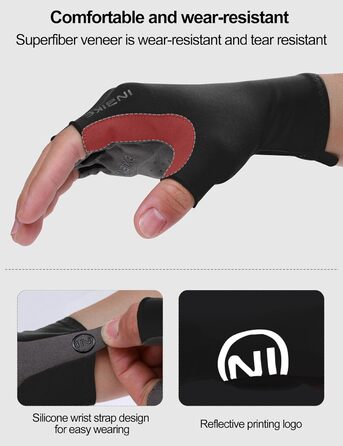 Велосипедні рукавички INBIKE літні напівпальцеві дихаючі, з еластичністю, для шосе та MTB, 3 мм SDR, антиковзаючі, з світловідбиваючими елементами, чорні, чоловічі/жіночі