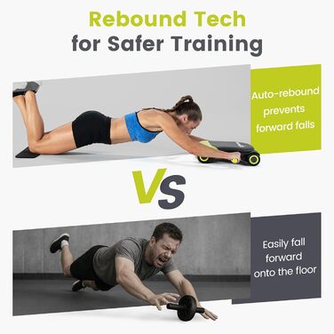 Ролер для пресу Wonder Core Slide Fit з 4 колесами, автоматичний відкат, тренажер для пресу, фітнес-ролер Heroboard з наколінниками (зелений)