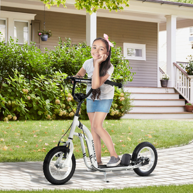 Дитячий самокат HOMCOM Самокат від 5 років, дитячий самокат Kick Scooter City Scooter з пневматичною шиною 12 дюймів, гума алюміній, білий| Аосом