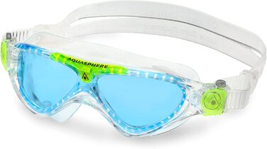 Дитячі плавальні окуляри AQUASPHERE Vista JR з UV-захистом, силіконовим ущільненням, протитуманним та герметичним склом, прозоро-салатові з синіми лінзами для хлопчиків і дівчат від 6 років