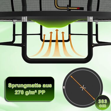 Батут Devoko Outdoor Ø228/305/366/427 см, сертифікат GS, посилені бічні перекладини, стабільний, міцний та надійний 427 x 427 x 265 см