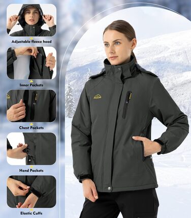 Зимова куртка Daen Outdoor: вітронепроникна, водонепроникна Softshell з флісовою підкладкою, для катання на лижах, функціональна, з капюшоном (M, темно-сірий)