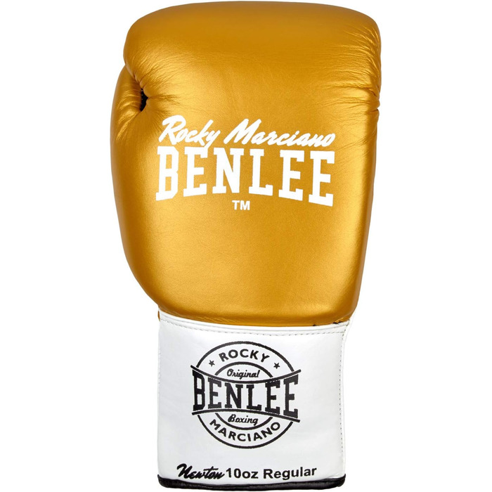 Боксерські рукавички Benlee Rocky Marciano Newton зі шкіри, унісекс, 10 унцій, золотисто-білі-чорні