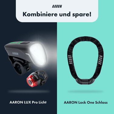 Велофара AARON 100/50 LUX: комплект передньої та задньої велофари, USB, StVZO, водонепроникна, для міських велосипедистів та електровелосипедів