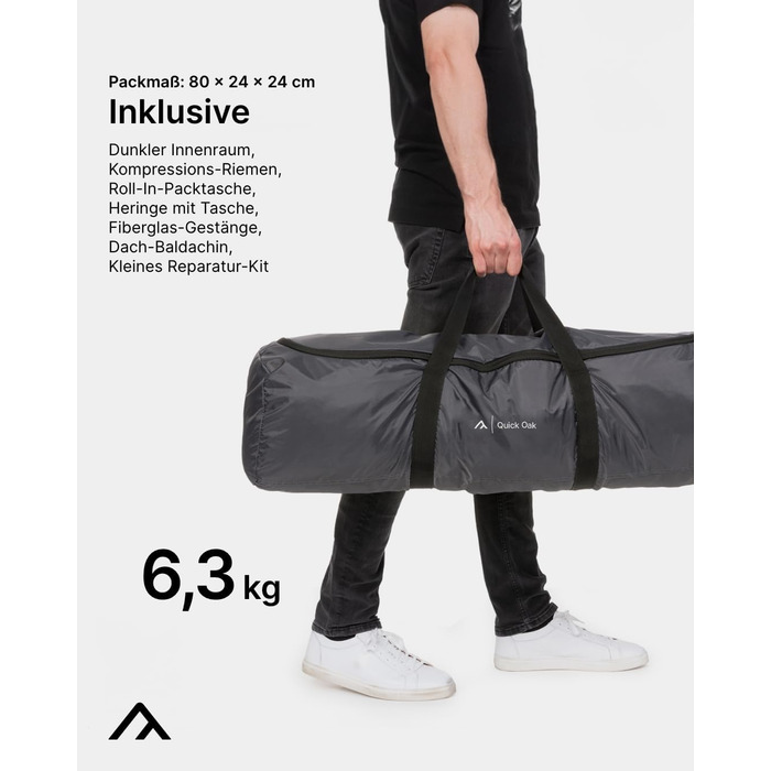 Намет Qeedo Quick Oak Dark Series для кемпінгу та фестивалів, 3 особи, чорний, водовідштовхуваний, з затемненою спальною кабіною
