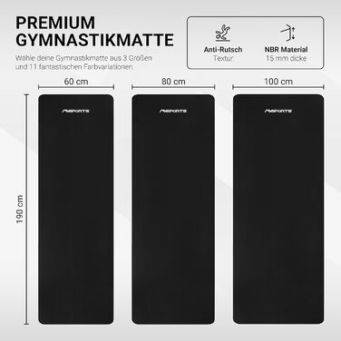 Гімнастичний килимок MSPORTS Premium 190x60x1 см чорний, з ременем для перенесення, плакатом вправ і додатком, фітнес-йога килимок без фталатів, гіпоалергенний