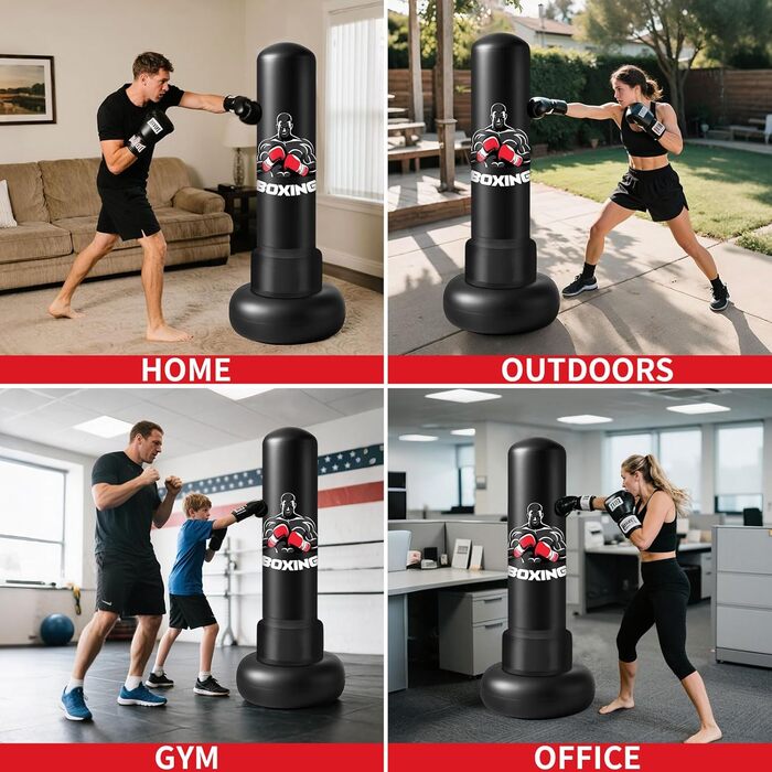 Надувний боксерський мішок Qoosea 180 см з рукавичками для дорослих та підлітків. Ідеально для таеквондо, карате, кікбоксингу та MMA