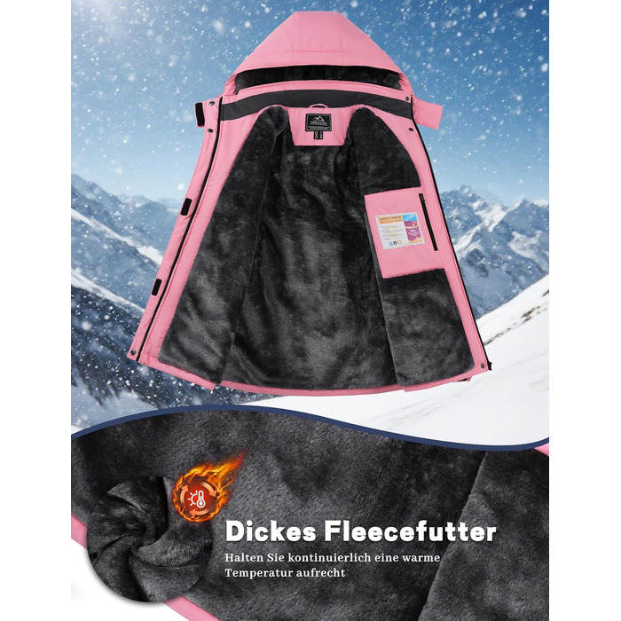 TACVASEN Daen Зимова куртка: водонепроникна, для активного відпочинку, флісова підкладка, знімний капюшон, вітрозахист, сноуборд, білий (рожевий, S)