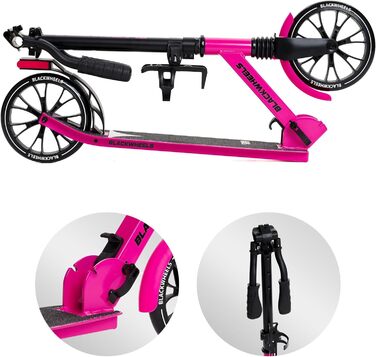 Самокат міський BLACKWHEELS Zoom City-Scooter 200мм, алюмінієвий, складаний, з амортизаторами, регульований кермо, чорно-рожевий