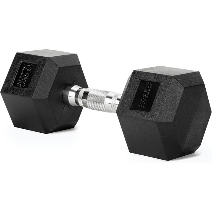 Гантеля TREXO Hexagon 12,5 кг, шестигранна, гумова, чавунна, для силових тренувань вдома, з ергономічною ручкою